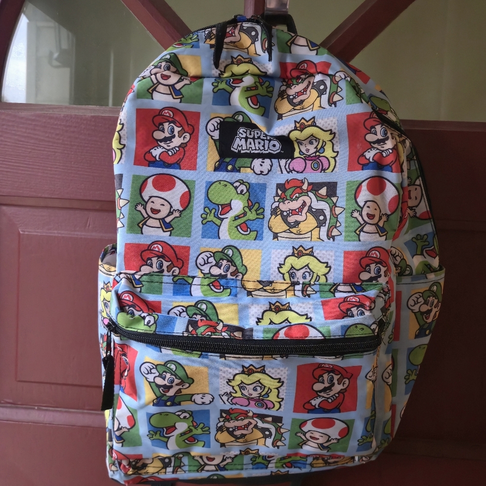 Nintendo Super Mario Character Grid AOP Backpack School Travel Bag One Size - Picture 12 of 16